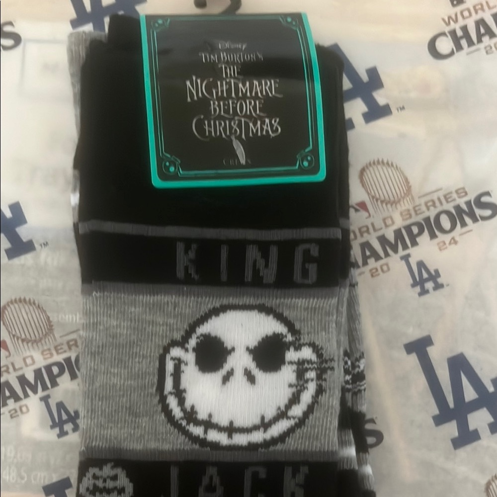 Disney Black and Gray Casual Socks with Jack Skellington Design